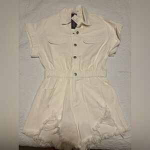 White jean romper